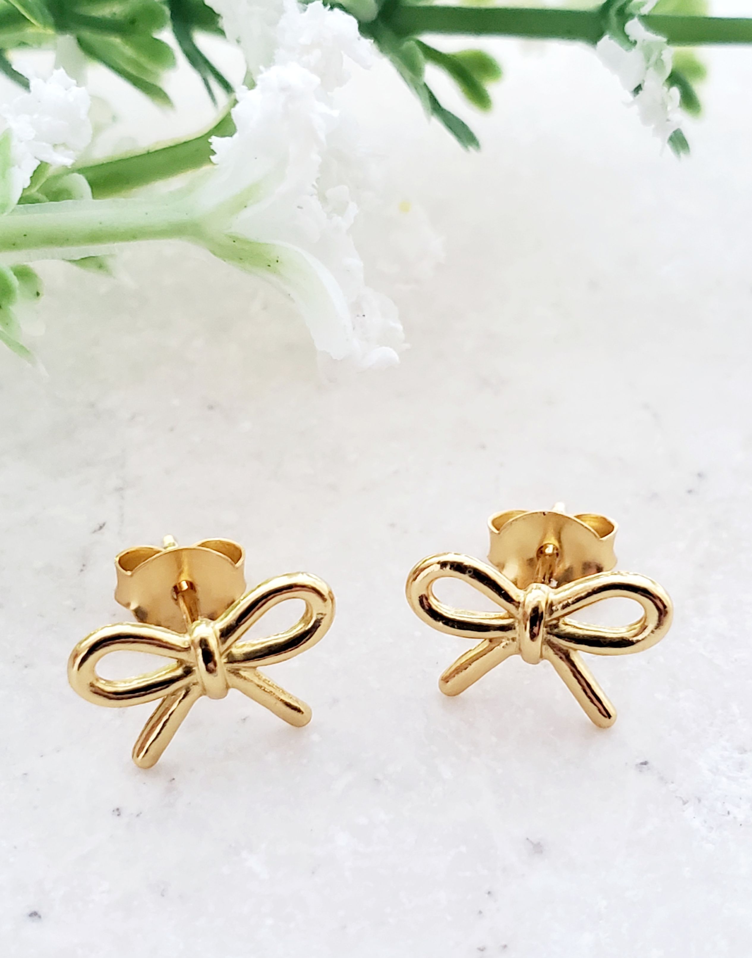 Gold Ribbon Bow Tie Studs