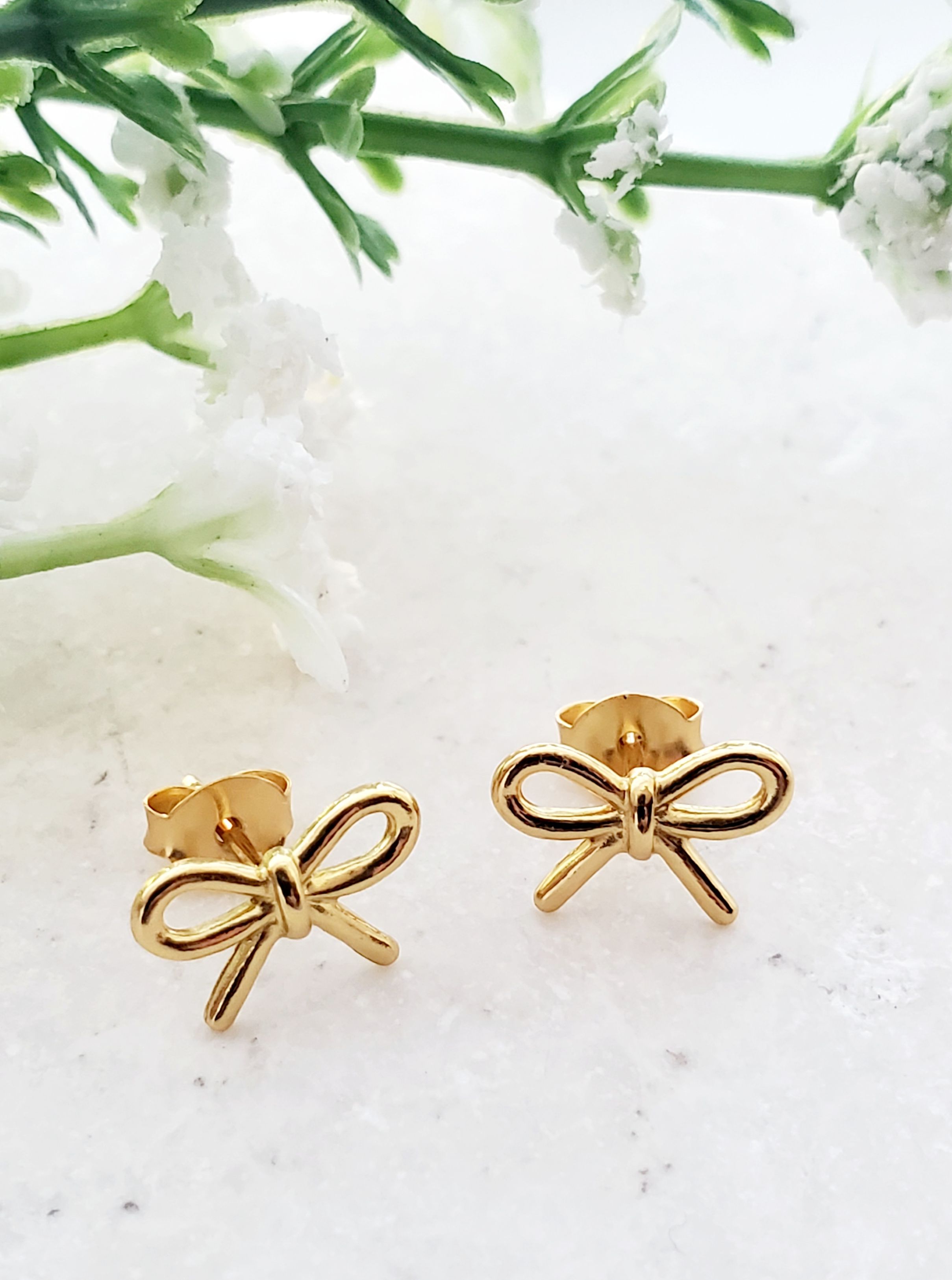 Gold Ribbon Bow Tie Studs