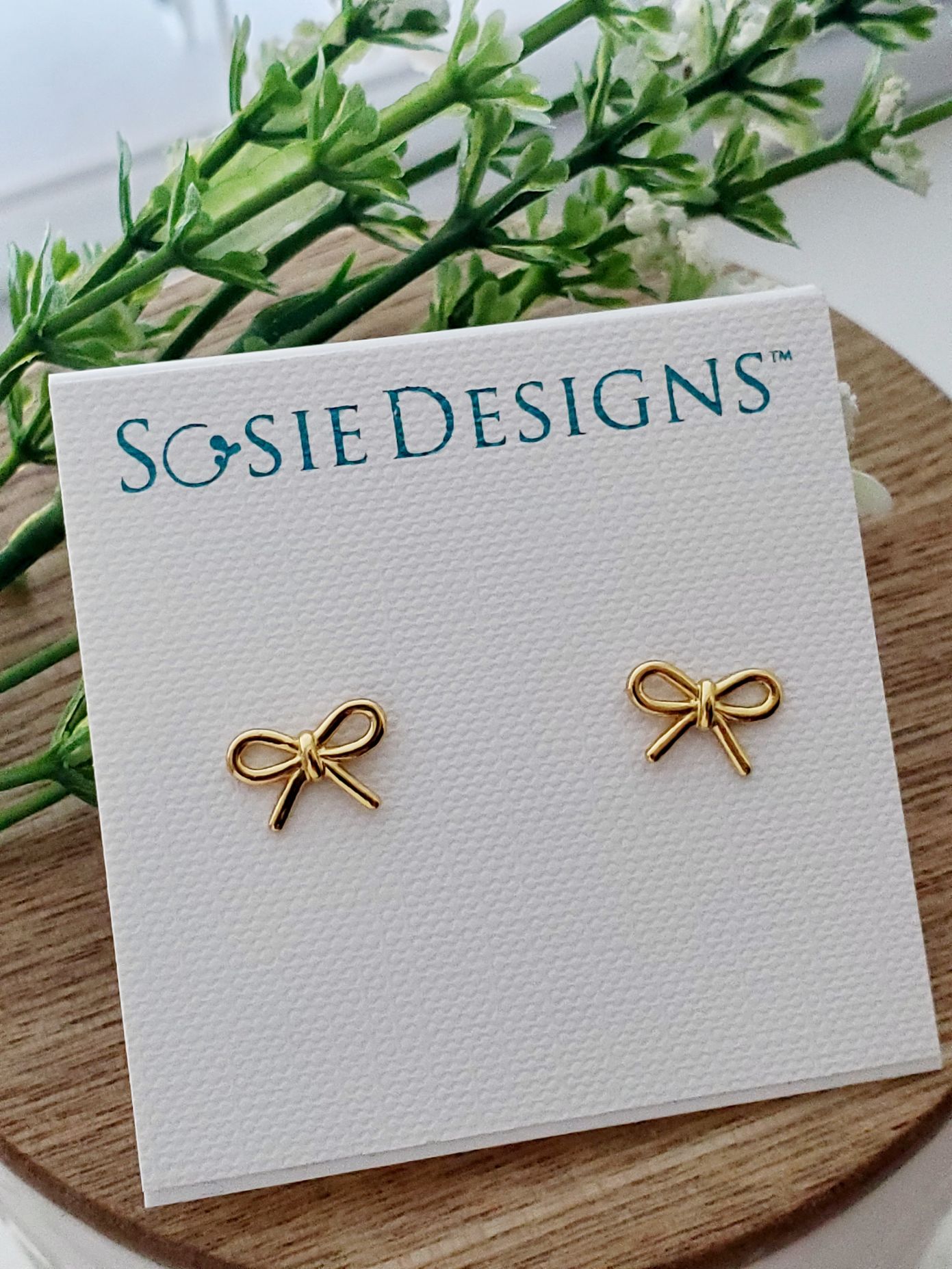 Gold Ribbon Bow Tie Studs