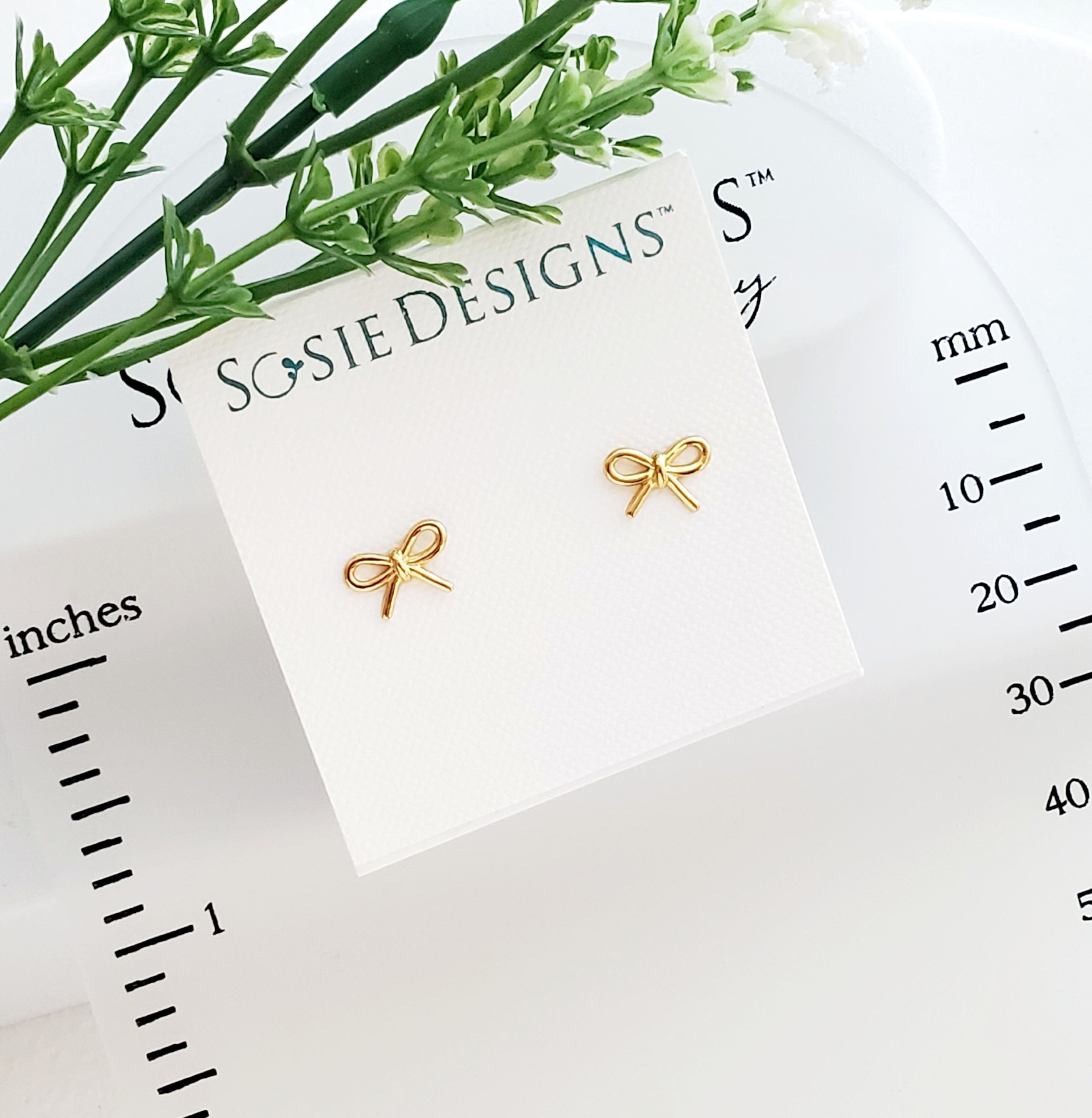 Gold Ribbon Bow Tie Studs