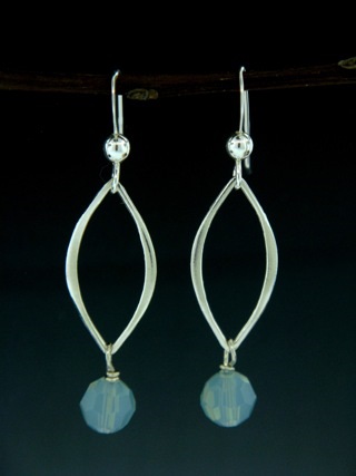 Silver Lotus Petals Pacific Opal Crystal Earrings