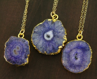 Gold Solar Quartz Necklace - Purple Blue