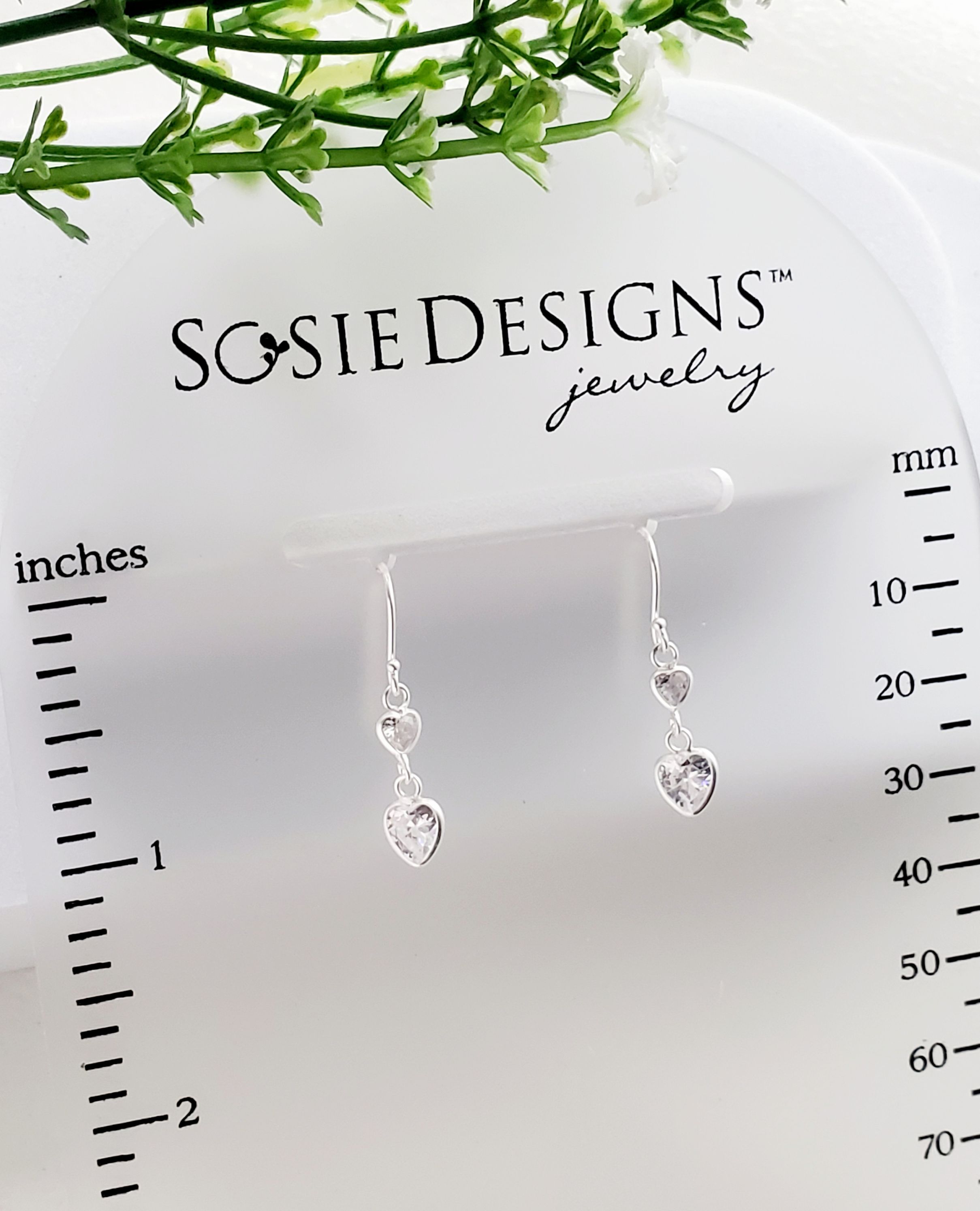 Silver Double Heart CZ Earrings