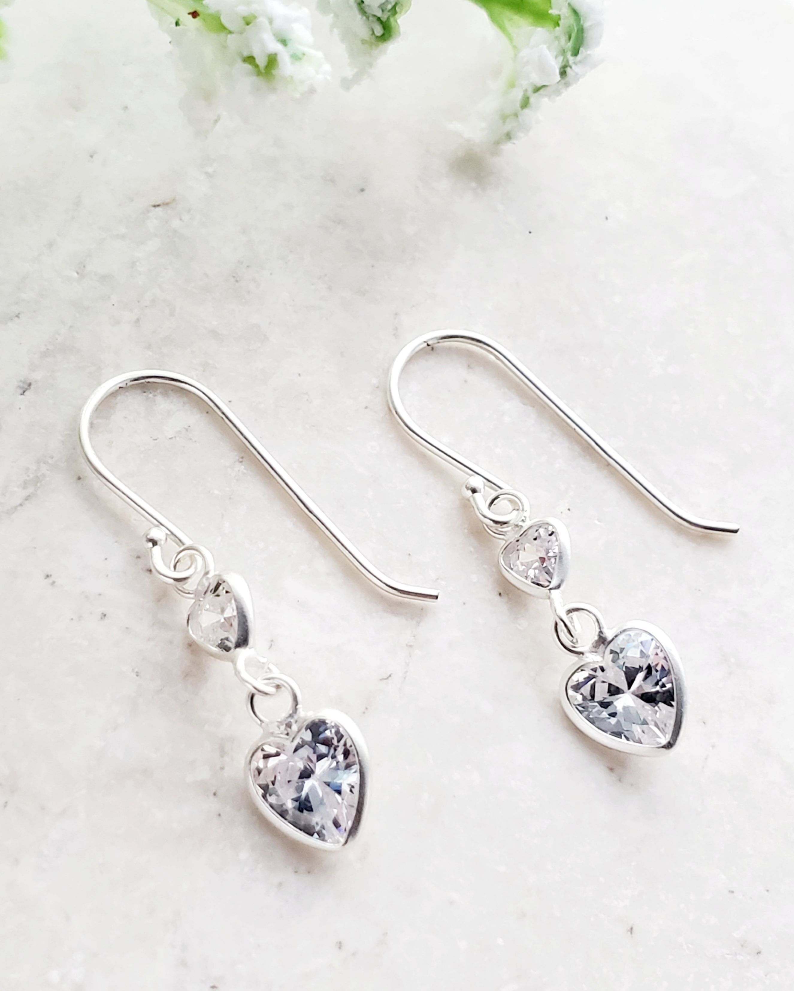 Silver Double Heart CZ Earrings