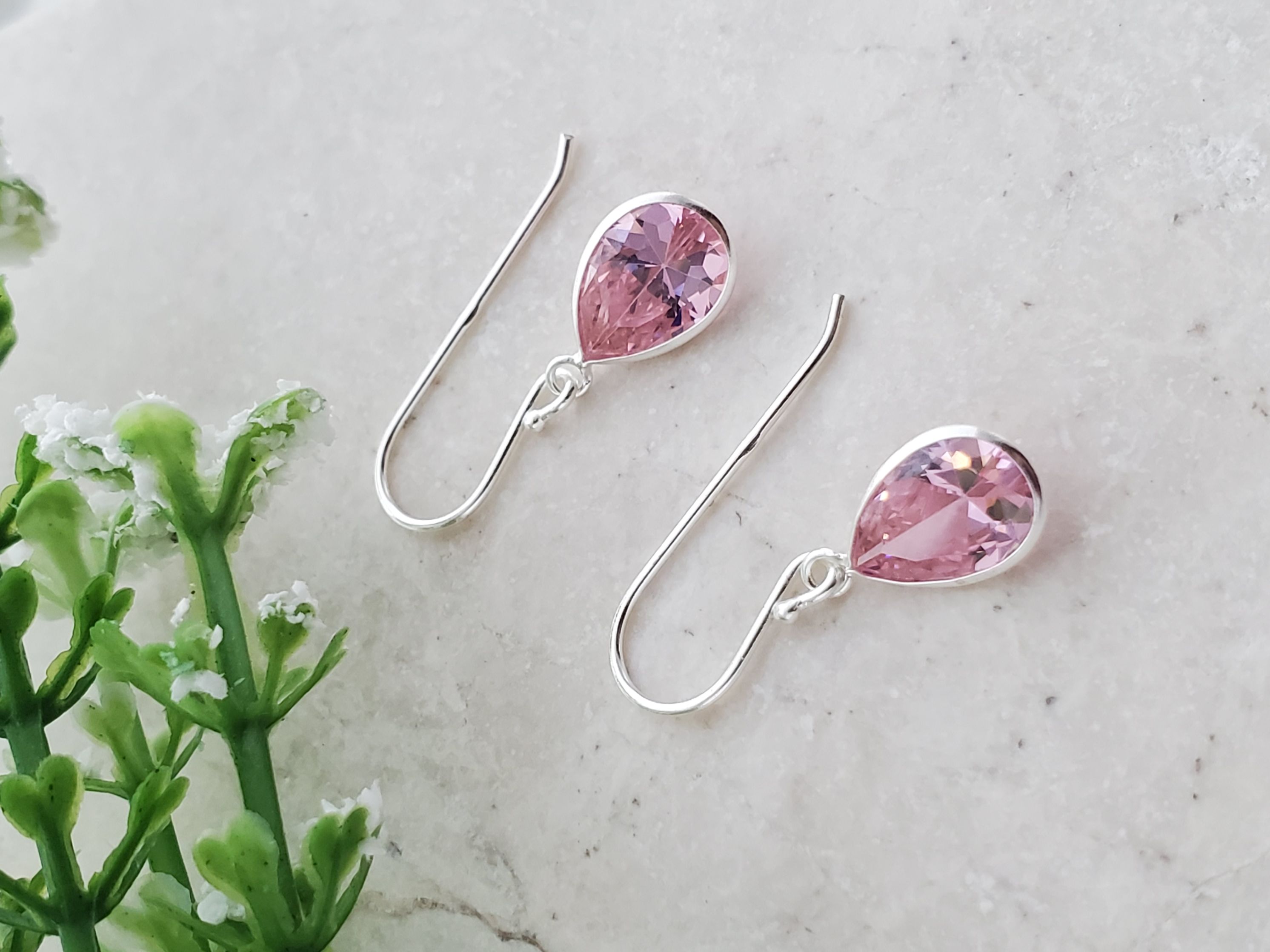 Sterling Silver CZ Teardrop - Rose