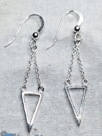 Silver Dangle Triangle Earrings