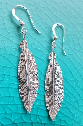 Sterling Silver Large Feather Earrings