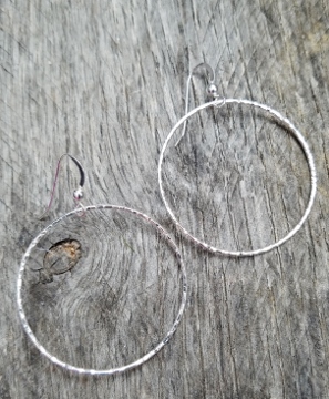 Silver Large Hammered Round Hoop Earrings