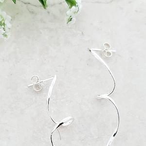 Silver Ribbon Twirl Studs
