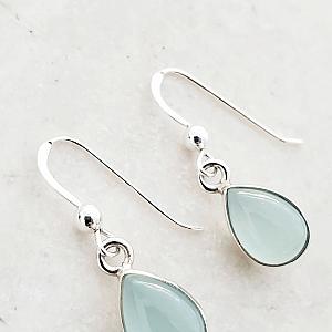 Sterling Silver Bezeled Teardrop Earring - Aqua Chalcedony