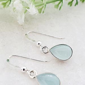 Sterling Silver Bezeled Teardrop Earring - Aqua Chalcedony