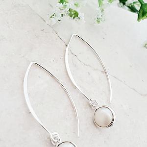Sterling Silver Flat Marquis Round Bezeled Earring - Pearl