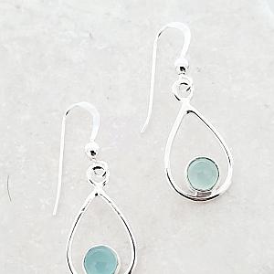 Sterling Silver Teardrop Earrings - Aqua Chalcedony