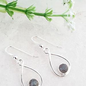 Sterling Silver Teardrop w/ Gemstone Earrings - Rainbow Moonstone