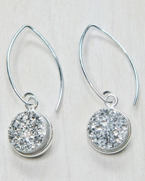 Silver Bezel Druzy Marquis Earrings - Silver
