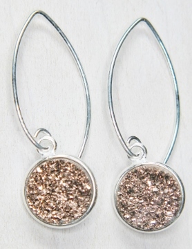 Silver Bezel Druzy Marquis Earrings - Copper