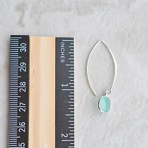 Silver Medium Marquis Round Gemstone  Earrings - Chalcedony