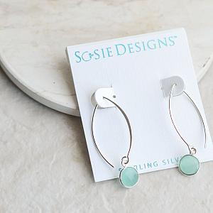 Silver Medium Marquis Round Gemstone  Earrings - Chalcedony