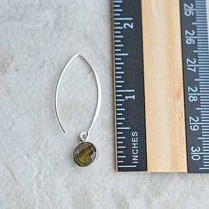 Silver Medium Marquis Round Gemstone Earrings - Labradorite