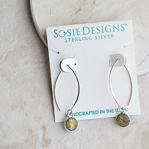 Silver Medium Marquis Round Gemstone Earrings - Labradorite