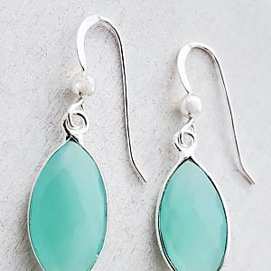Silver Chalcedony Marquis Earrings
