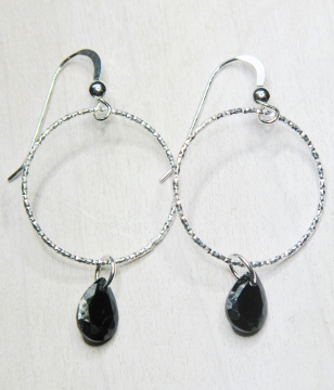CZ Diamond Cut Hoops Earrings - Jet Black