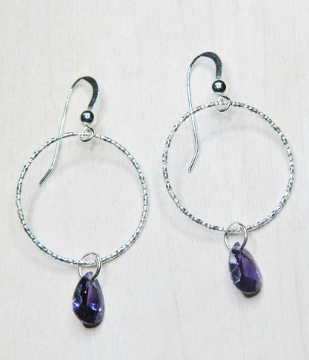 CZ Diamond Cut Hoops Earrings - Amethyst