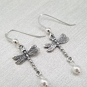 Dragonfly Earrings w/ Crystal White Pearl