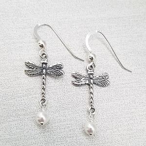 Dragonfly Earrings w/ Crystal White Pearl
