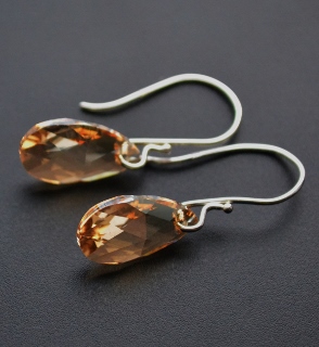 Crystal Briolette Earrings -  Golden Shadow