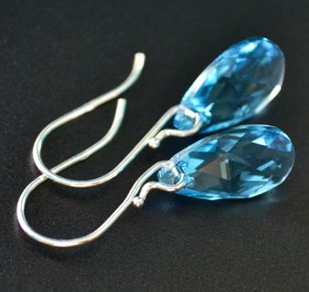 Crystal Briolette Earrings -  Aqua Blue