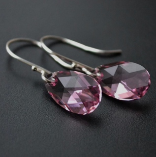 Crystal Briolette Earrings -  Rose Pink
