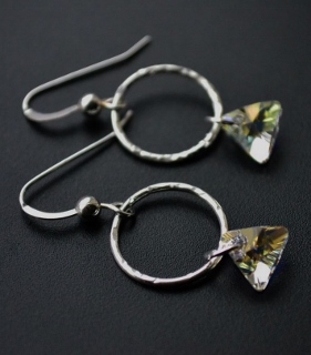 Hammered Hoop with Triangle Crystal Earrings - Clear AB