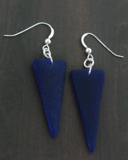 Eco Sea Glass Shield Earrings - Cobalt Blue