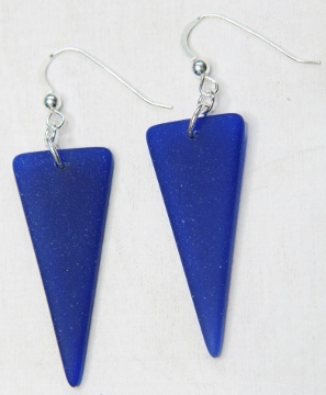Eco Sea Glass Shield Earrings - Cobalt Blue