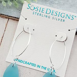 Eco Sea Glass Marquis Pebble Earrings - Turquoise