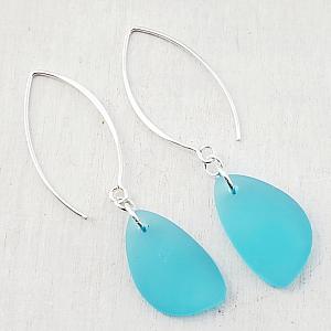 Eco Sea Glass Marquis Pebble Earrings - Turquoise