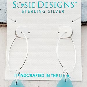 Eco Sea Glass Marquis Pebble Earrings - Turquoise