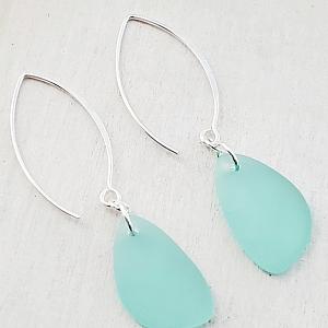 Eco Sea Glass Marquis Pebble Earrings - Autumn Green