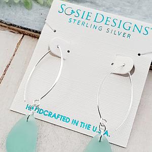 Eco Sea Glass Marquis Pebble Earrings - Autumn Green