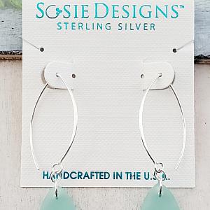 Eco Sea Glass Marquis Pebble Earrings - Autumn Green