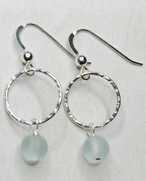 Eco Sea Glass Hammered Earrings - Sea Foam