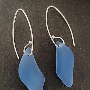 Eco Sea Glass Marquis Splash Earrings - Sapphire Blue