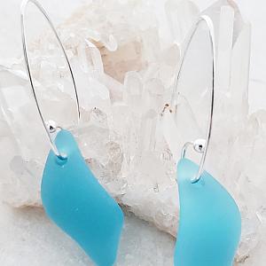 Eco Sea Glass Marquis Splash Earrings - Pacific Blue