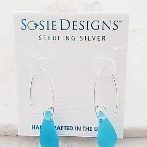 Eco Sea Glass Marquis Splash Earrings - Pacific Blue