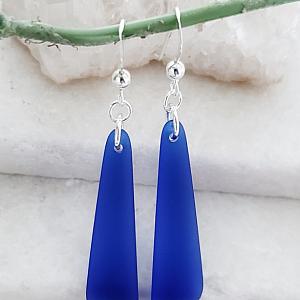 Cultured Sea Glass Paddle Earrings - Cobalt Blue