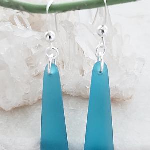 Cultured Sea Glass Paddle Earrings - Teal