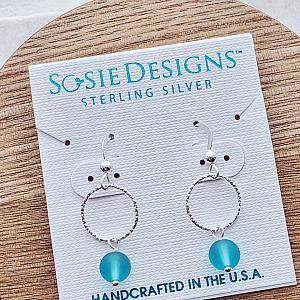 Cultured Sea Glass Diamond Cut Earrings - Turquoise