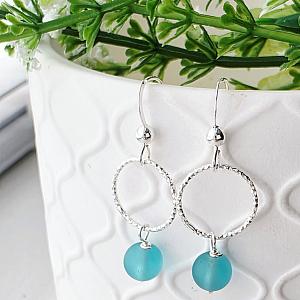 Cultured Sea Glass Diamond Cut Earrings - Turquoise