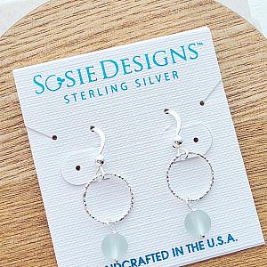 Cultured Sea Glass Diamond Cut Earrings - Sea Foam